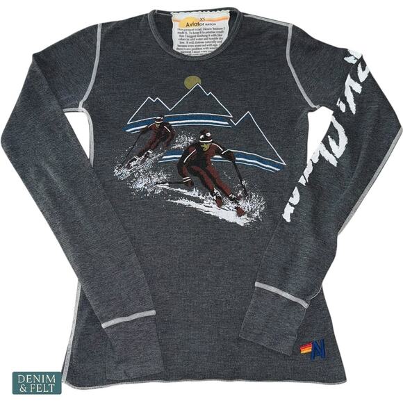 Aviator Nation Tops - Aviator Nation Ski Chaser Thermal Long Sleeve Graphic Top Women’s XSmall Gray